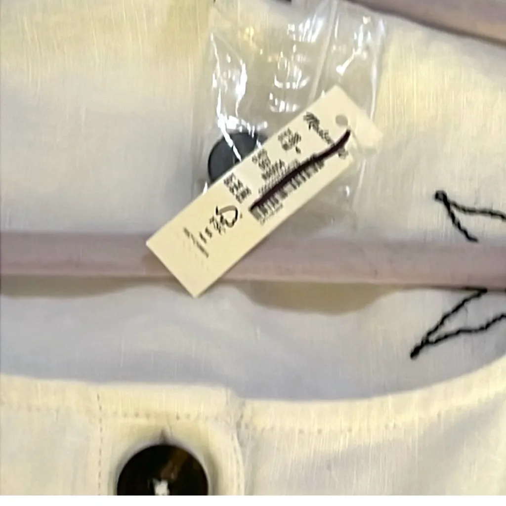 Madewell Linen Embroidered Button Front Midi Dress White Black Size 4 NWT - Image 6