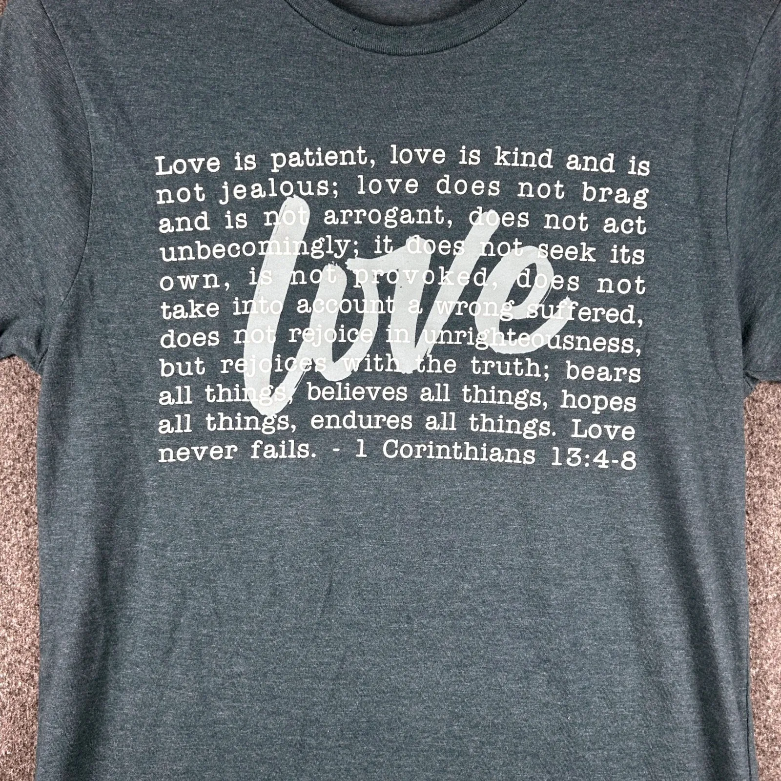 Womens Christian T Shirt Love is Patient Kind Religious Heather Blue‎ Tee Small Blue - Image 2