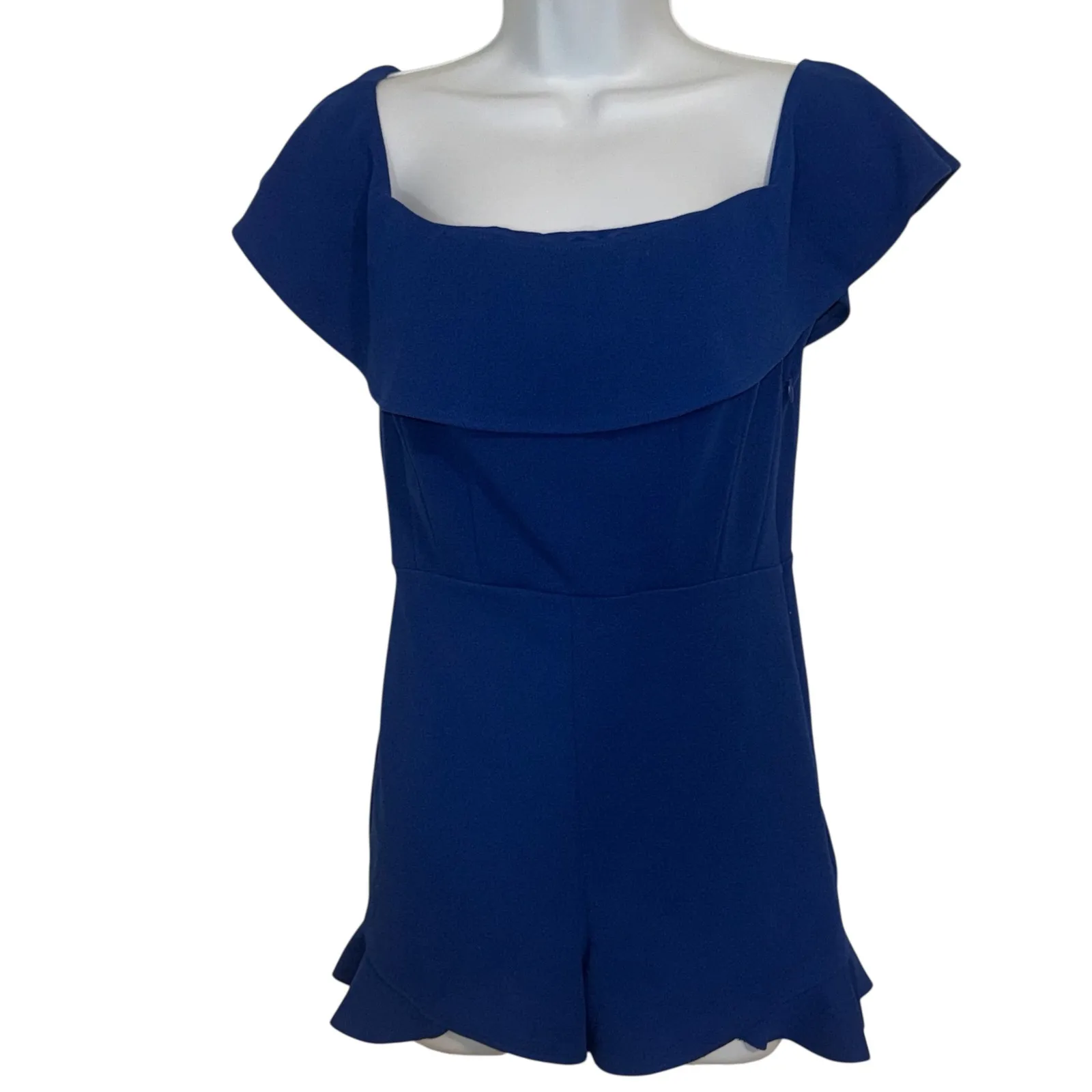 BEBE Royal Blue On/Off The Shoulder Ruffle Romper NWOT Size Small - Image 2