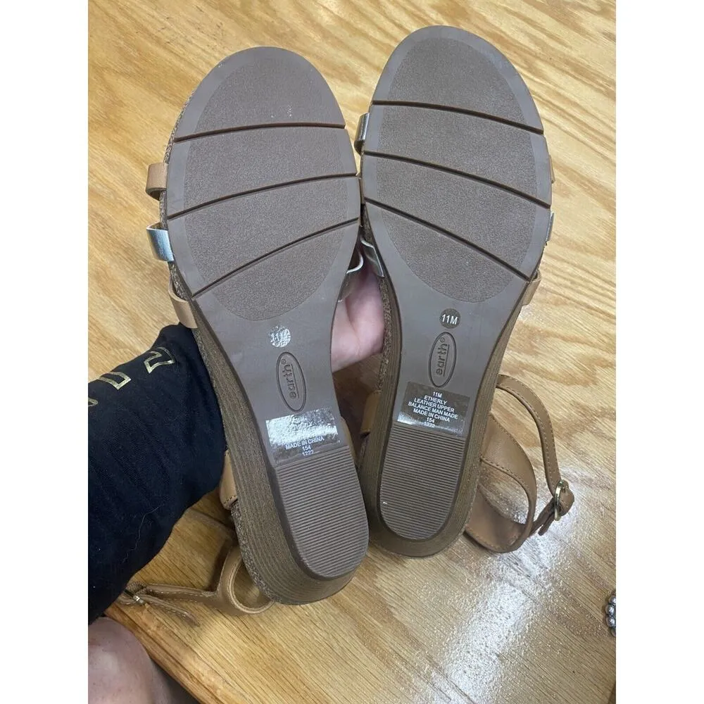 Earth Herly Woven Strappy Stacked Heel Dress Sandals Women 11 M Brown Leather S1 - Image 4