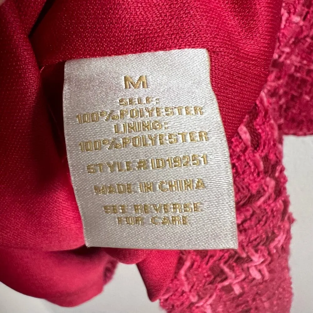 Flying Tomato Pink Red Tweed Puff Long Sleeve Sheath Mini Dress Size Medium - Image 10