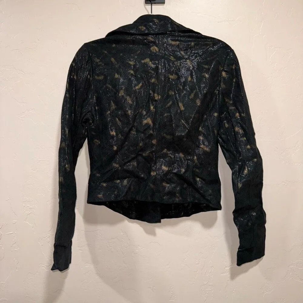 Rock & Republic Snake Prink Faux Leather Metallic Black & Gold Jacket Size Mediu - Image 4