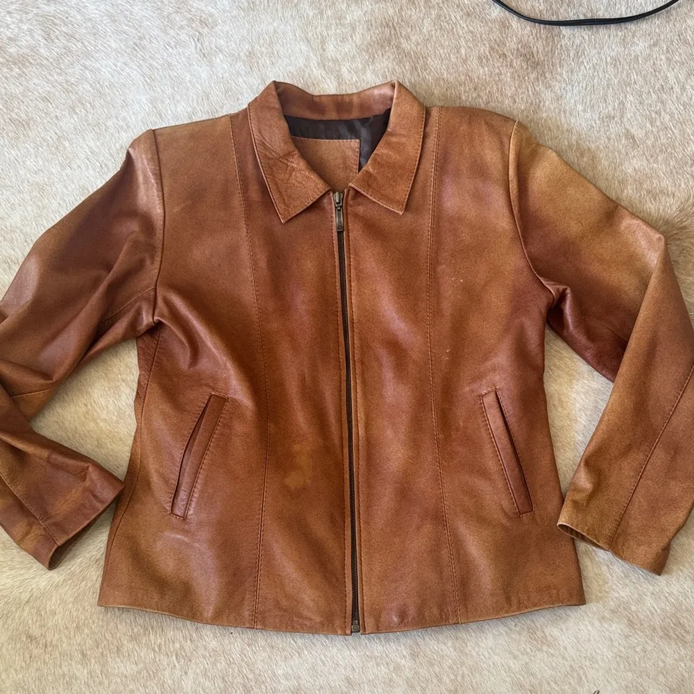 Vintage rustic lightweight butter soft Brown Leather Jacket no tags - Image 2