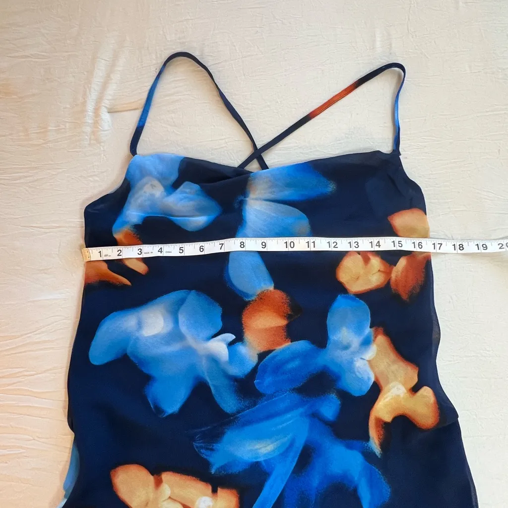 Women Blue and Orange Floral Maxi Dress Size Medium - Image 6