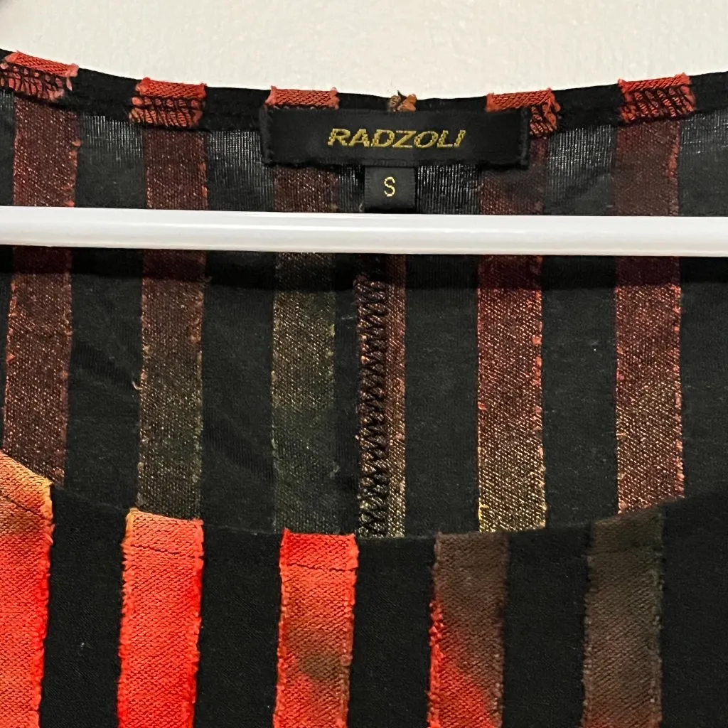 Radzoli abstract striped blouse size small lagenlook artsy art to wear colorful Orange - Image 7