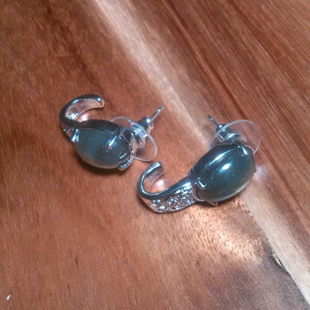 Madagascar Fire Labradorite Stainless Steel Solitaire Stud Earrings - Image 5