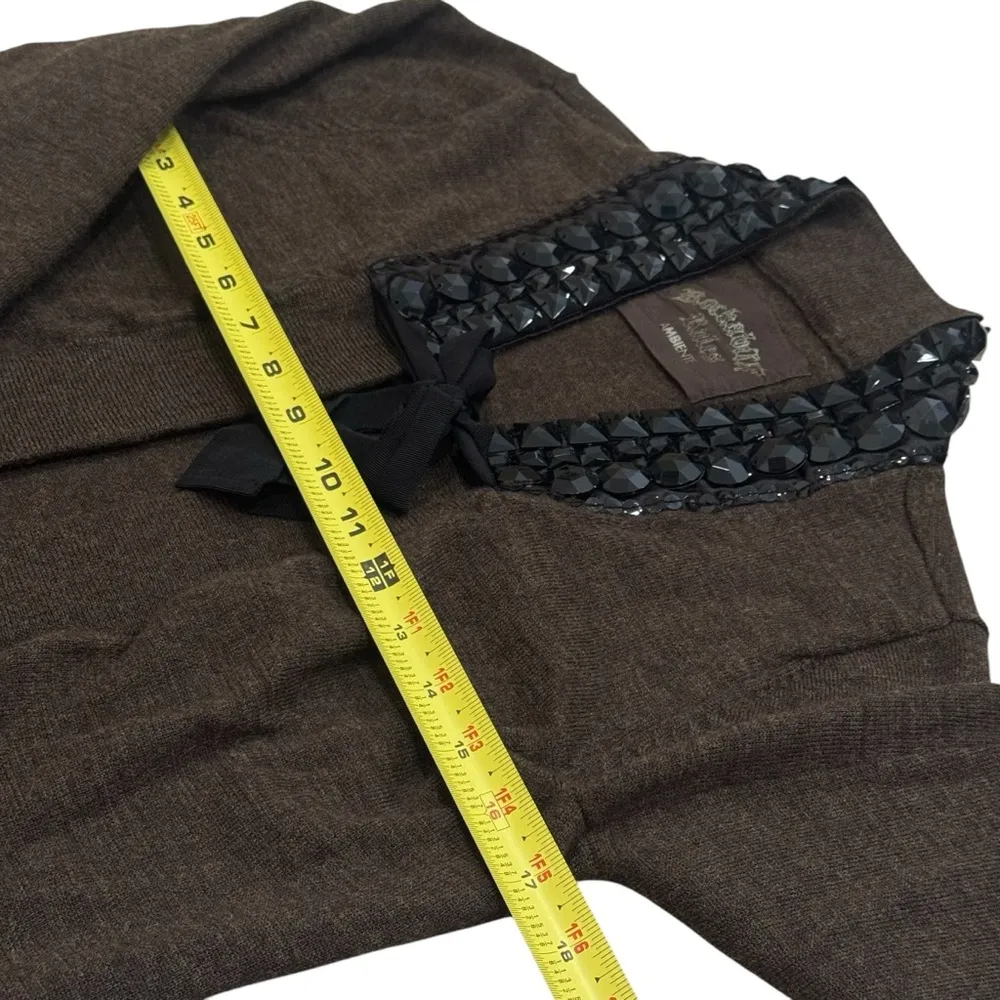 Rockabilly Rules Ambiente Brown Wool Black Collar Beaded Cardigan Size L Size L - Image 11