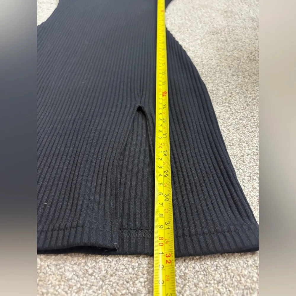 AYM Sweater Bodycon Ribbed Long Sleeve V Neck Cotton Blend Mini Dress XS Black - Image 9