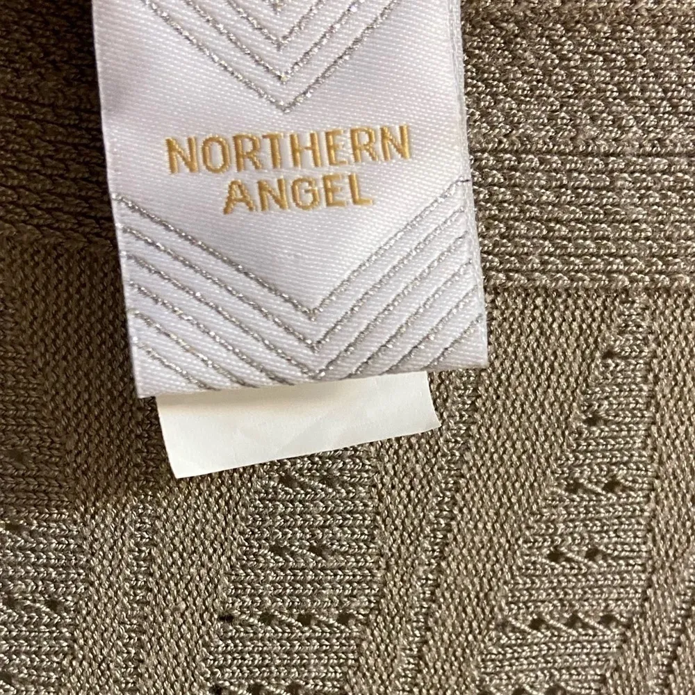 Anthropologie Northern Angel cardigan knit lightweight ruffled open front 1X Tan - Image 6