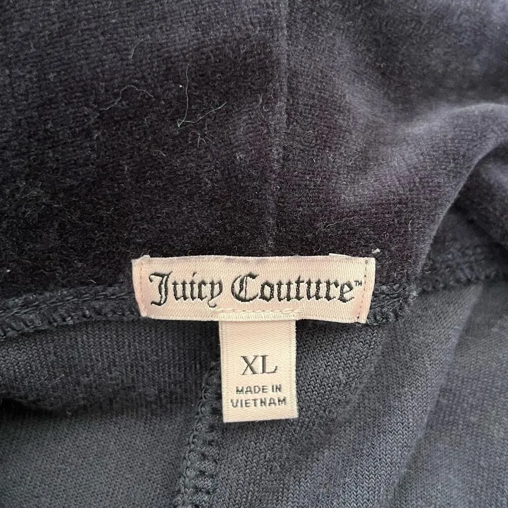 Juicy Couture Y2K Velvet Hoodie Track Jacket Bling Zipper Pull Tab Navy Blue, XL - Image 3