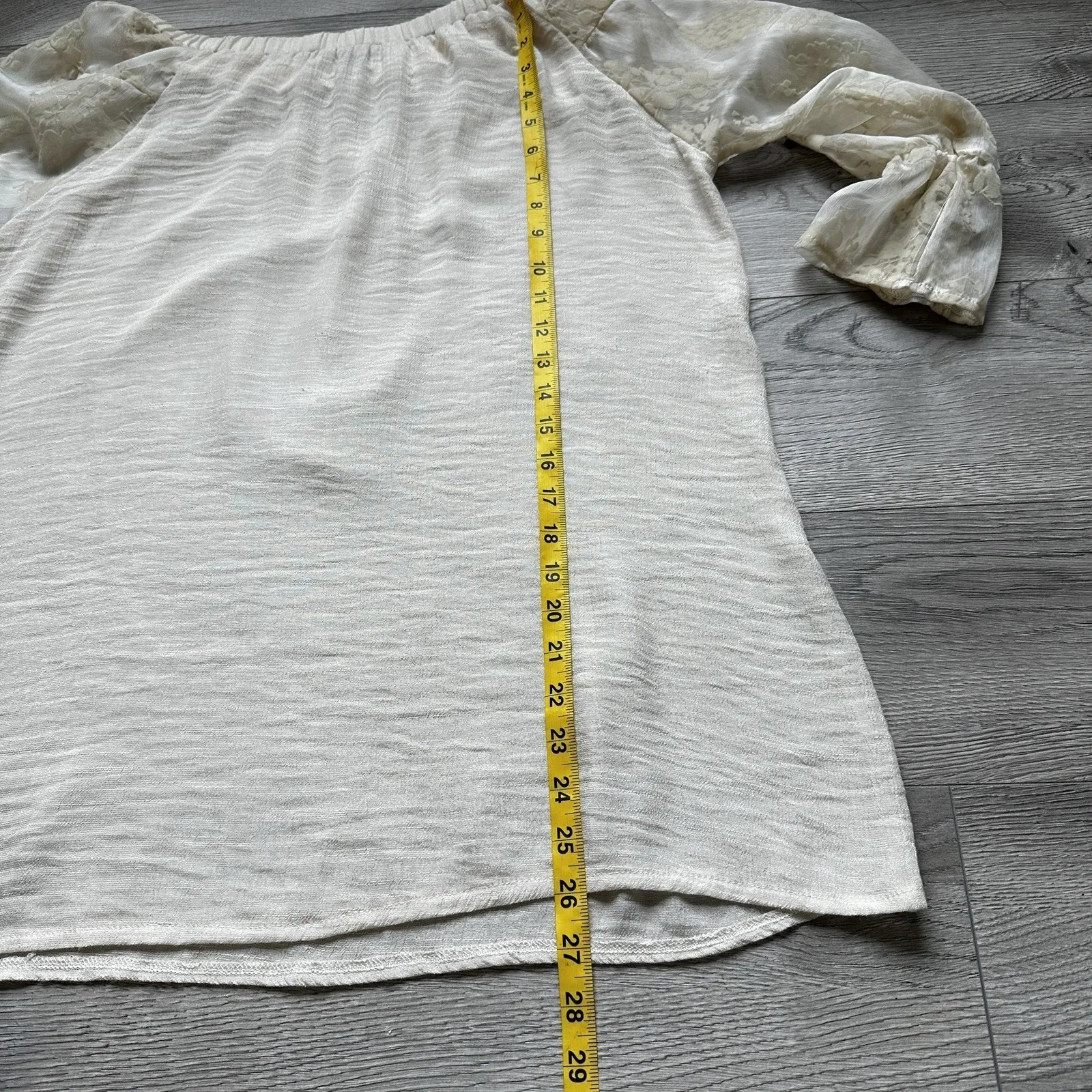 Cal Style Tunic Dress Off the Shoulder 3/4 Lace‎ Sleeve Beige Boho Chic Festival Tan Size L - Image 11