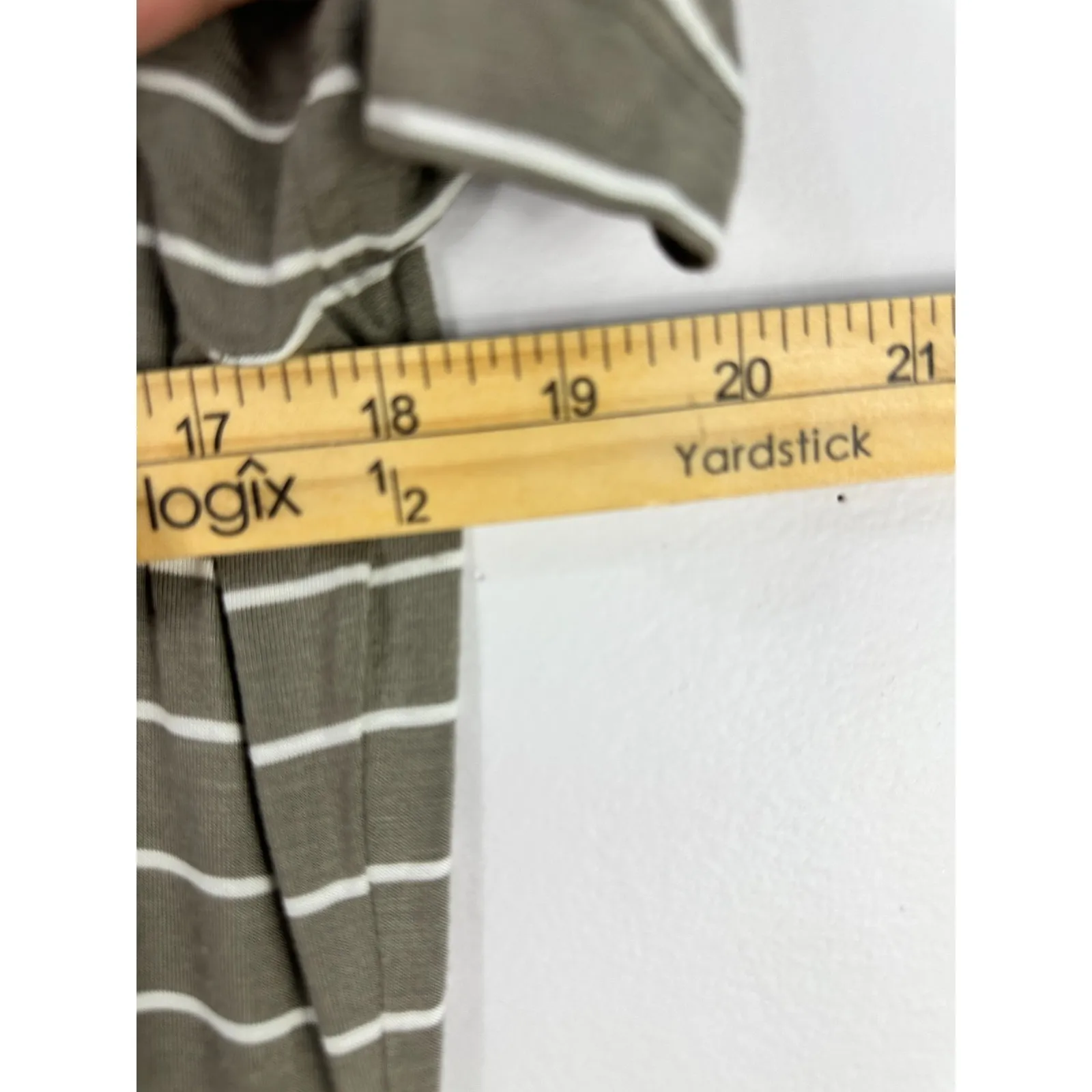 Calvin Klein Dress 10 Olive Green Striped Stretch Midi‎ Minimalist Career Preppy - Image 4