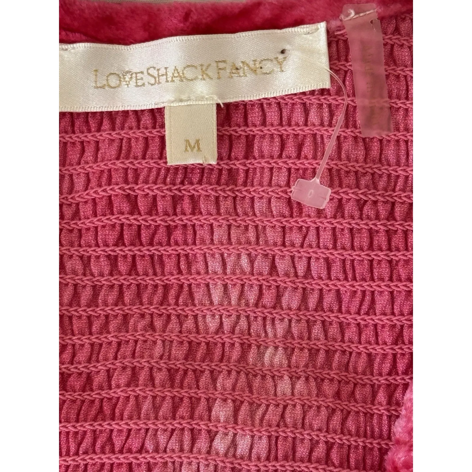 Loveshackfancy Evan Mini Dress Womens Medium Pink Tie Dye Velvet‎ Ruffle Smocked - Image 4