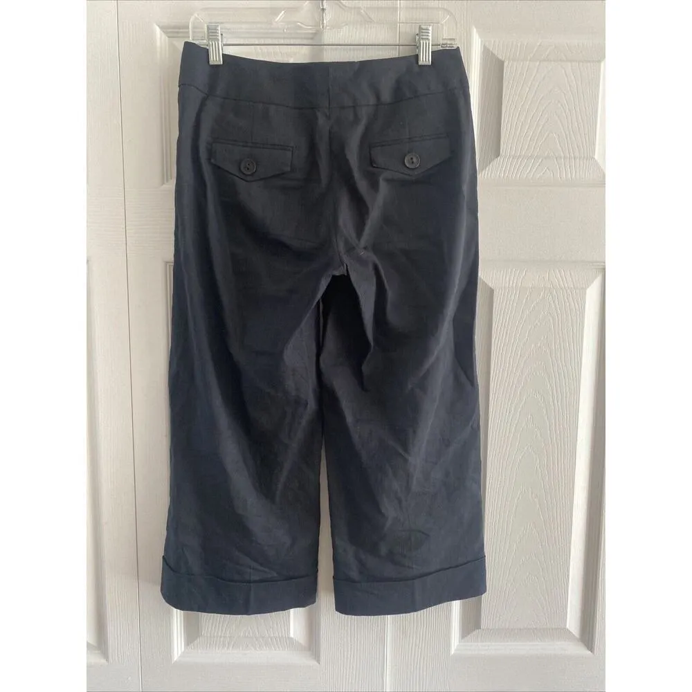 Classiquest Entier Nordstrom Navy Linen Blend Dress‎ Pants Size 2 Wide Leg Crop - Image 6