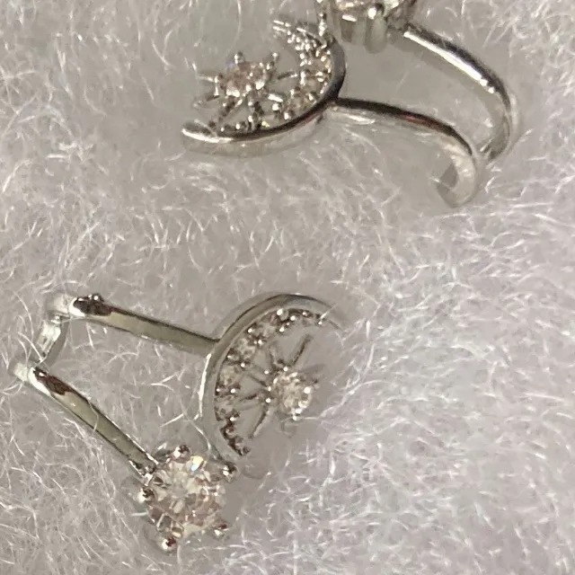 Antian Accessories™ Silver Zirconia Moon & Star Earrings Set - Image 4