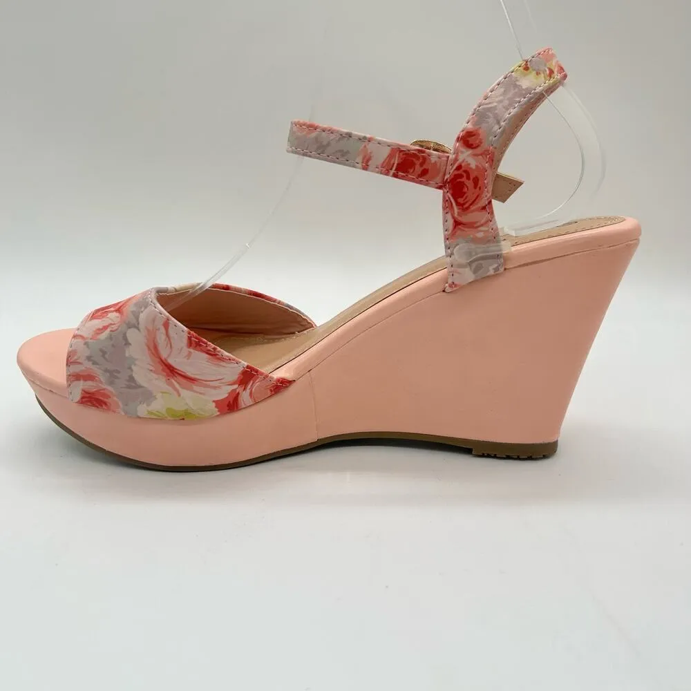 Top Moda‎ Sandal Womens 10 Pink Floral Wedge Open Toe Wedge Sandal - Image 2