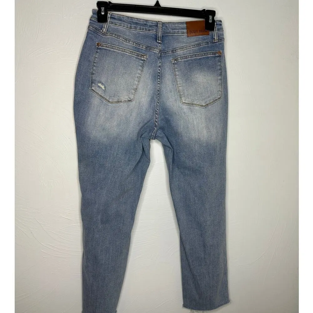 Judy Blue Boyfriend Fit Jeans Size 13 31" Distressed Light Denim Frayed Hem - Image 2