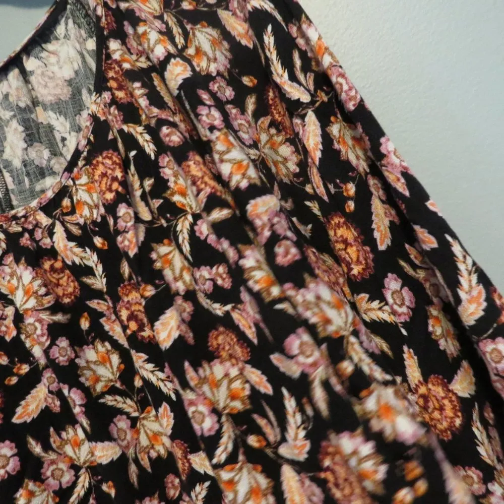 Terra & Sky Black Floral Print Top Orange Brown Maroon Sz 1X Boho Blouse - Image 2