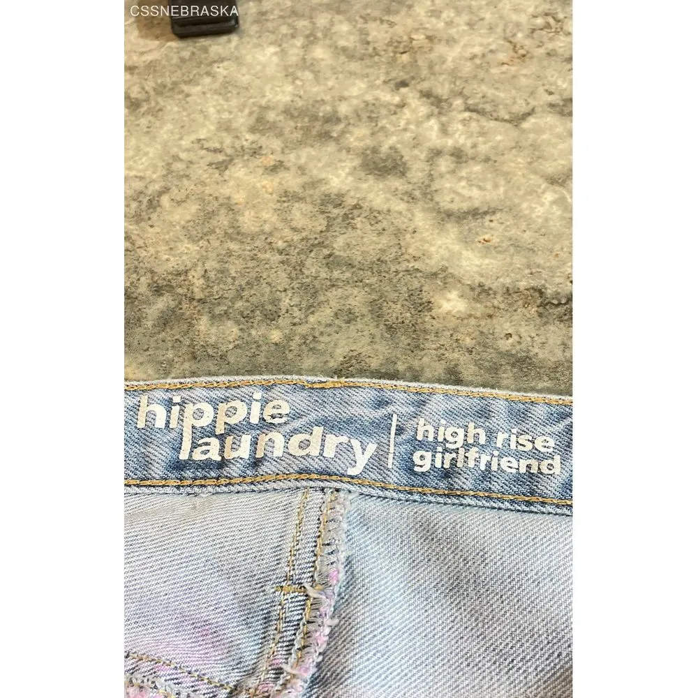HIPPIE LAUNDRY Blue Womens High Rise Girlfriend Jeweled Distressed Jeans Size 29 - Image 6