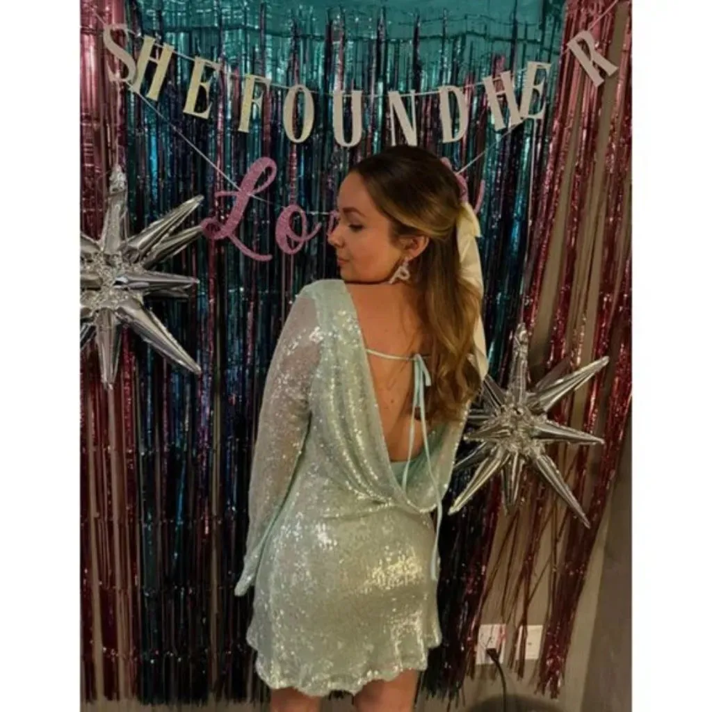 RARE LONDON Glazed Open Back Mini Dress in Mint Green Size US 4 - Image 11