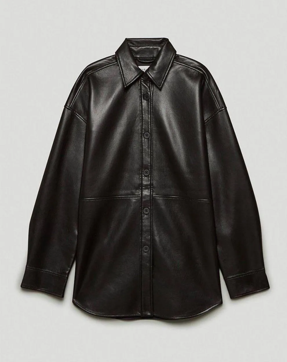 Aritzia Black Leather Pelli Shirt Jacket - Image 3