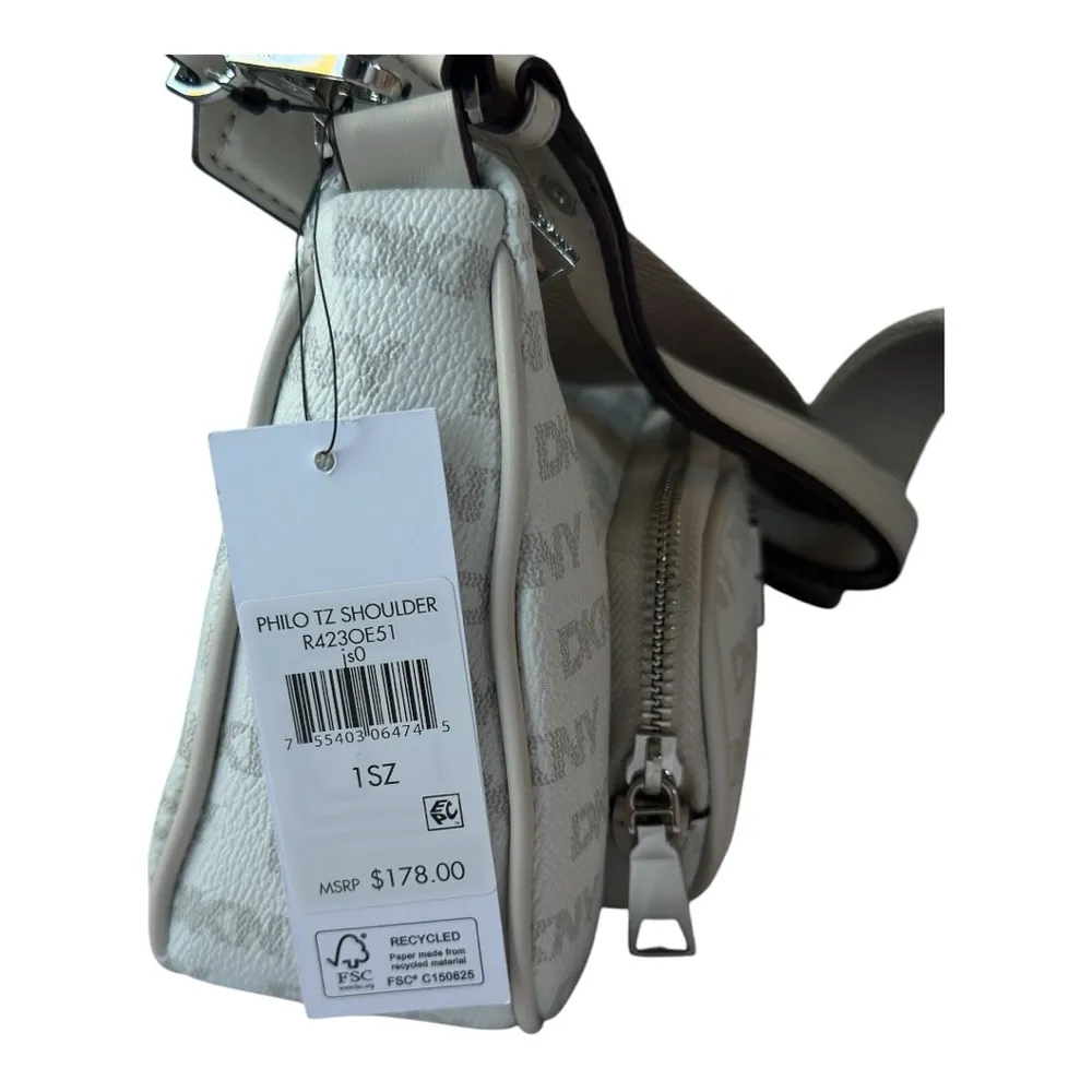 DKNY Gray Shoulder Bag with Text Pattern MSRP 178.00 - Image 6