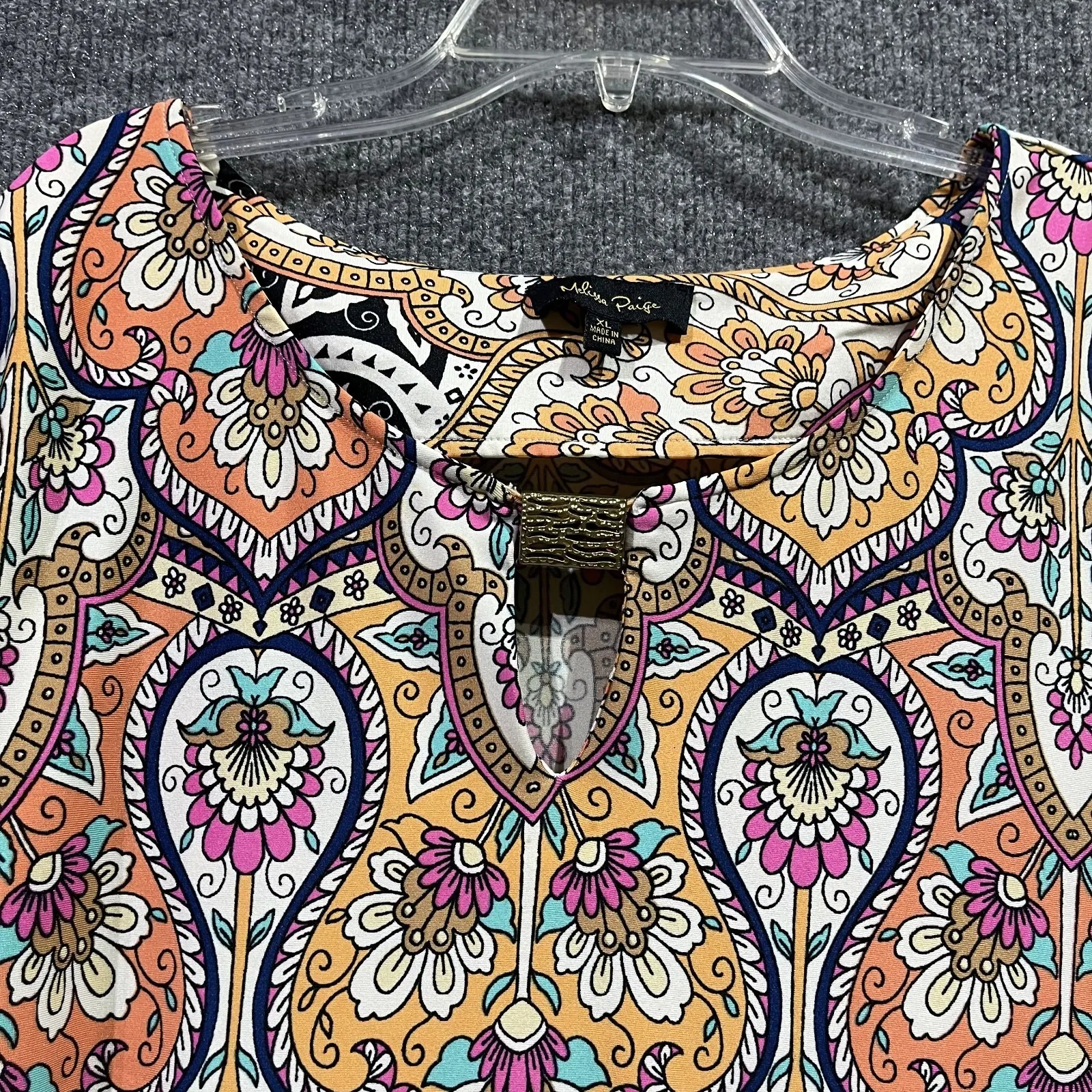 Melissa Paige Shift Dress Womens XL Multi Paisley Print Keyhole Neck Knee-Length - Image 3