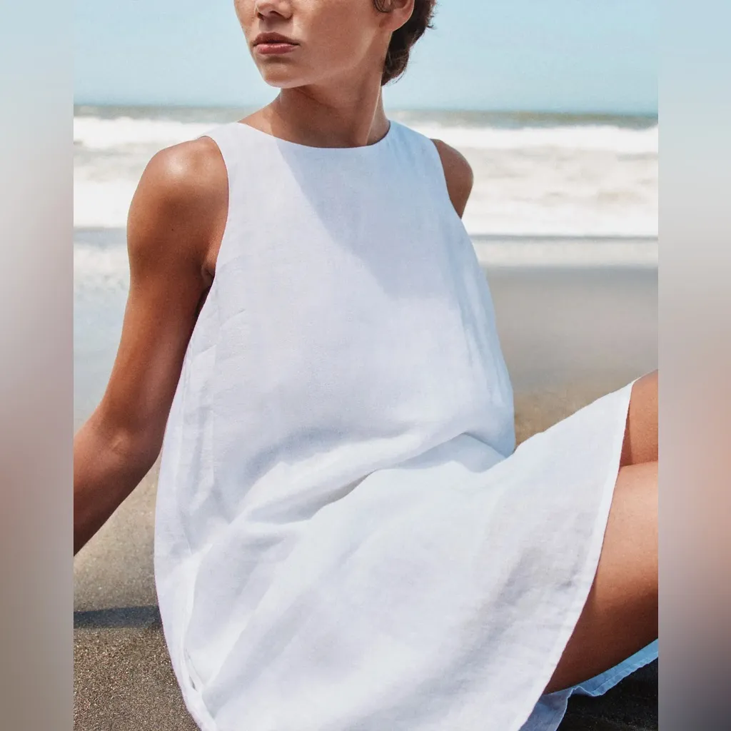 NWT Quince women's 100% european linen tank mini Dress Sleeveless White Sz XS - Image 2