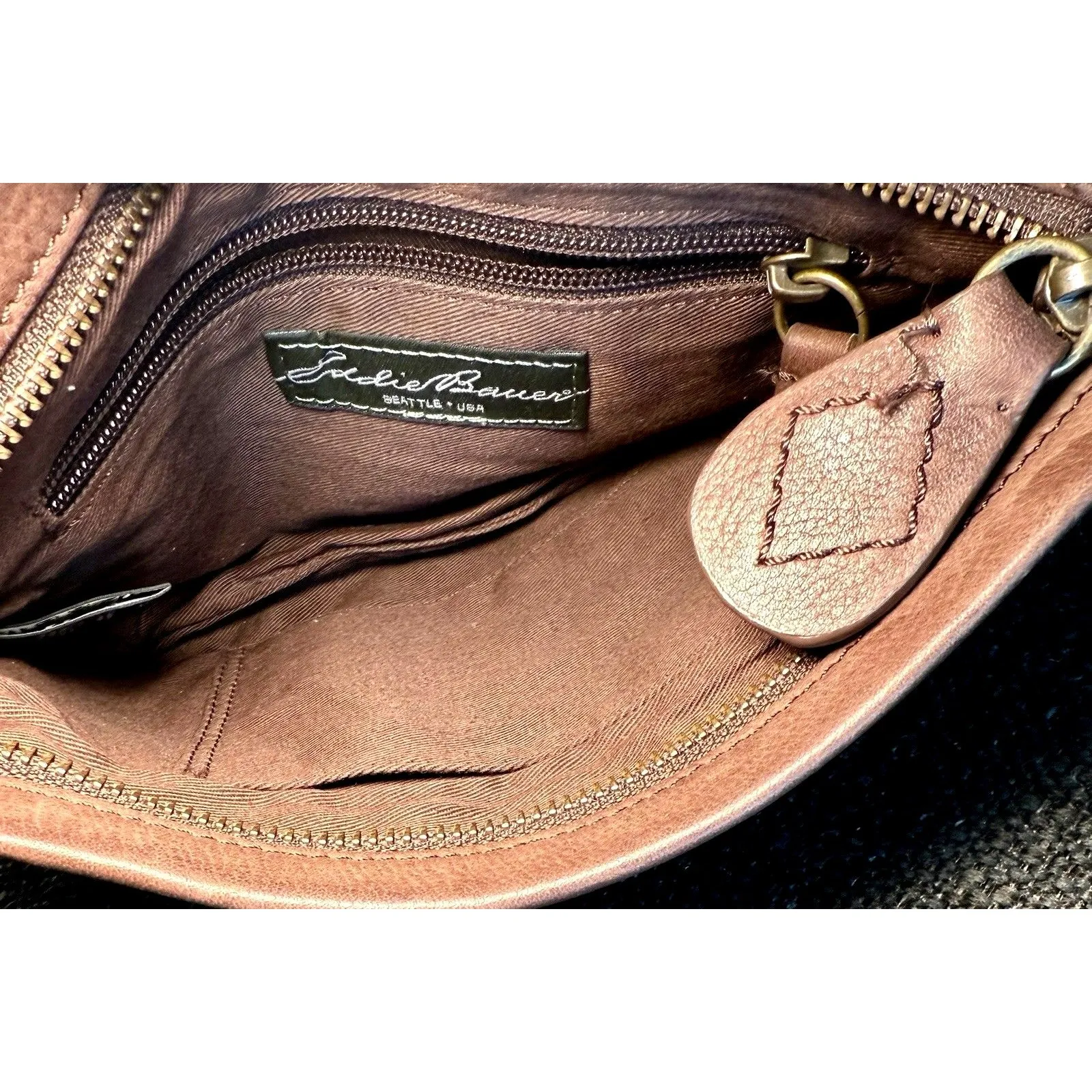 Vintage Eddie Bauer Brown Pebbled Leather Crossbody Shoulder Bag Travel Purse - Image 5