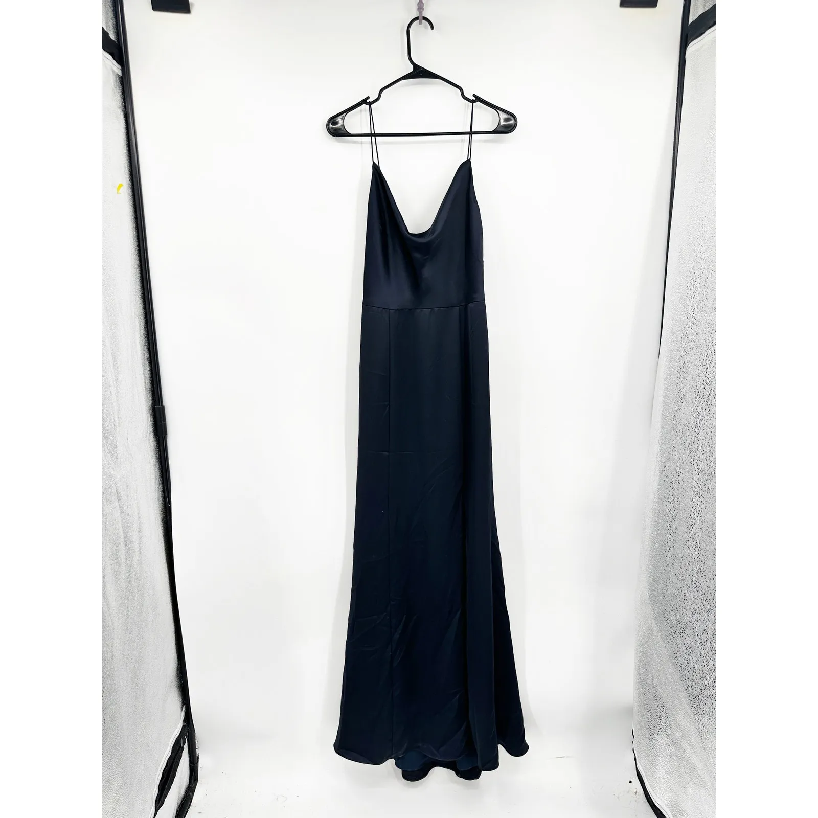Amsale Chloe Navy Sleeveless Draped Slit Full Length Bridesmaid Cocktail Gown 8 Blue - Image 3