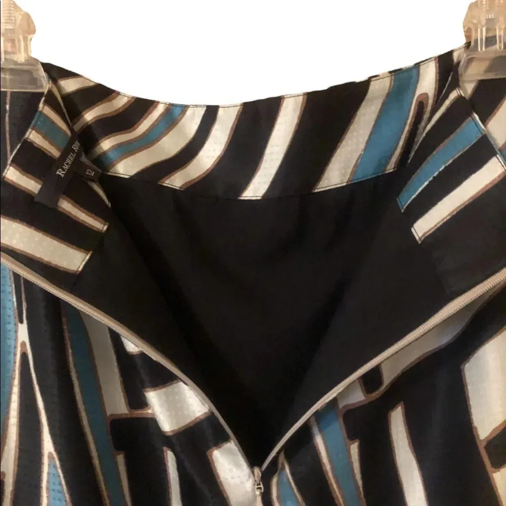 Rachel Roy Silk Cream Teal Black Gold Textured Print Pencil skirt professional Size 12 - Image 5