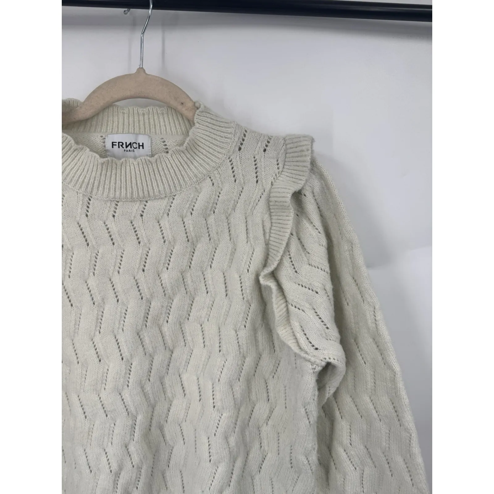 FRNCH Paris Ruffle Sweater Women Medium Ivory Coquette Preppy Whimsical Feminine - Image 6