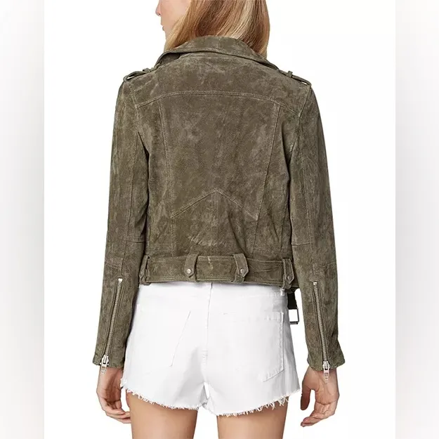 Blank NYC Suede Leather Moto Jacket in Herb Green - Image 4