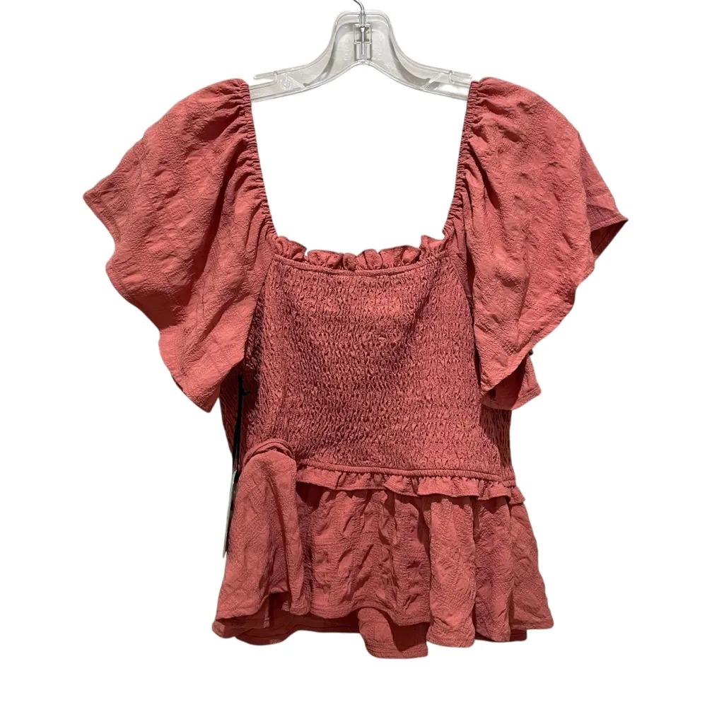 Cliche Smocked Ruffle Peplum Top Textured Flutter Sleeve Clay Women’s Medium Orange - Image 6