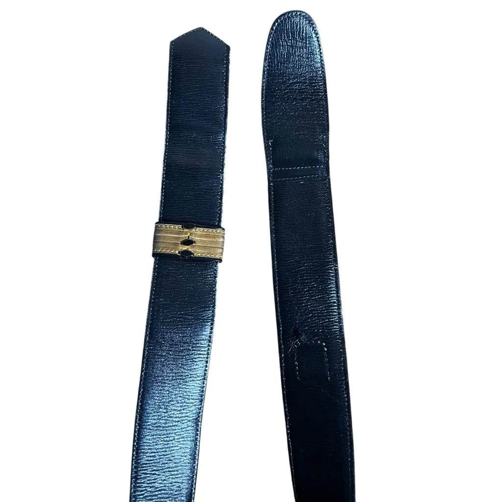 VTG 1970s Leather Striped Canvas Statement Belt Sz 33 Retro Mod Unisex Boho Med Brown - Image 9