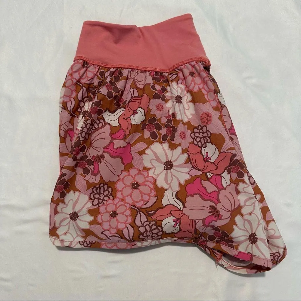 Aerie Offline Floral Retro Pink Orange Athletic Shorts - Image 4