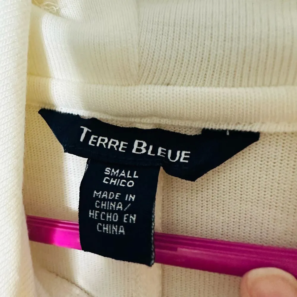 Terre Bleue Loose White Cowl Neck Quartar Sleeves Leather Fringe Trim Top Size S - Image 4