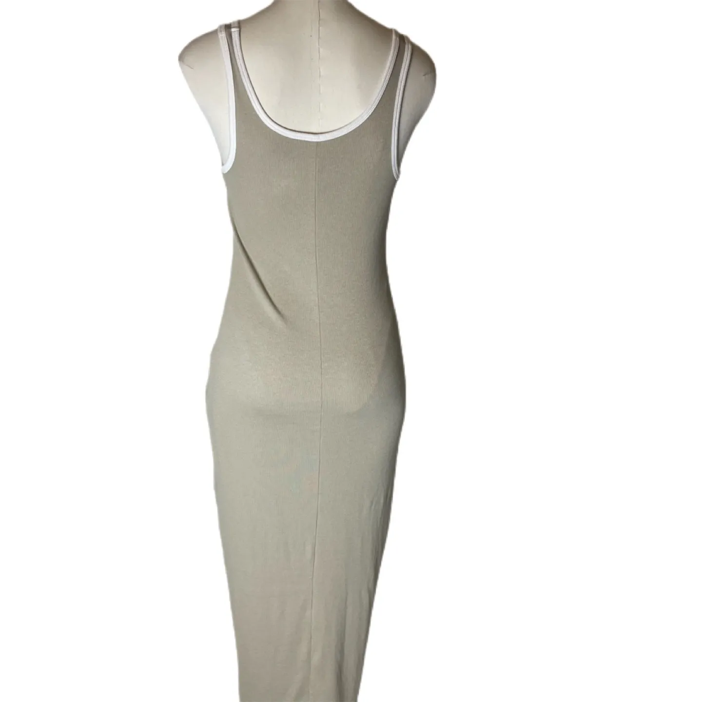 A New Day Ribbed Tank Maxi Dress XS Taupe Neutral Scoop Neck Minimalist - Image 3