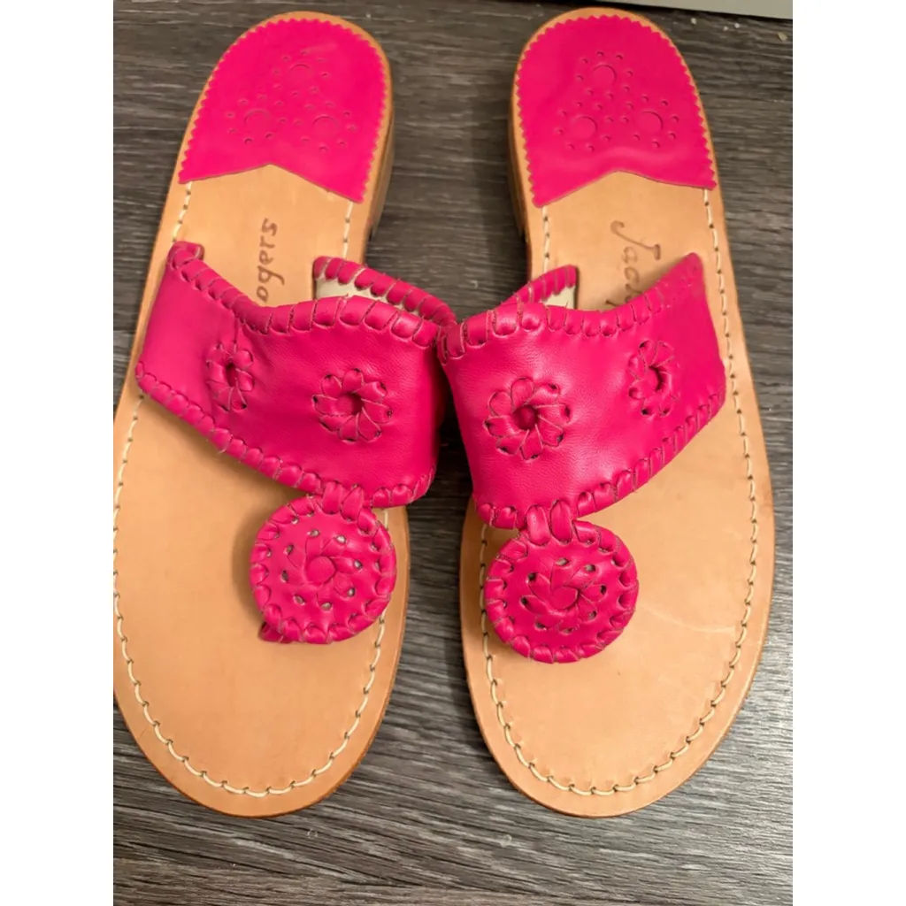Jack Rogers Jacks Leather Flat Sandal Sz 7 Barbie Pink fuchsia hot pink NWOB - Image 2
