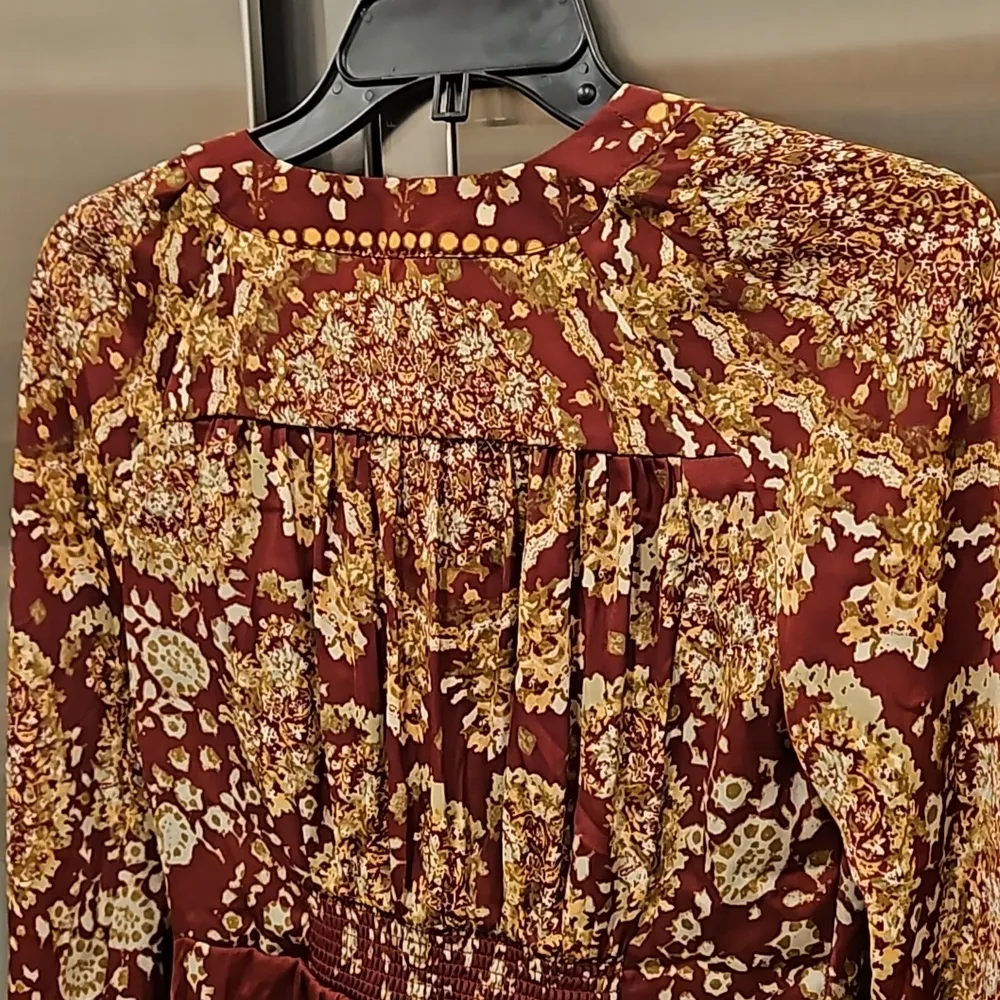 💕FREE PEOPLE💕 Run Free Tunic~ Satin Chocolate Combo Print XS NWT - Image 15