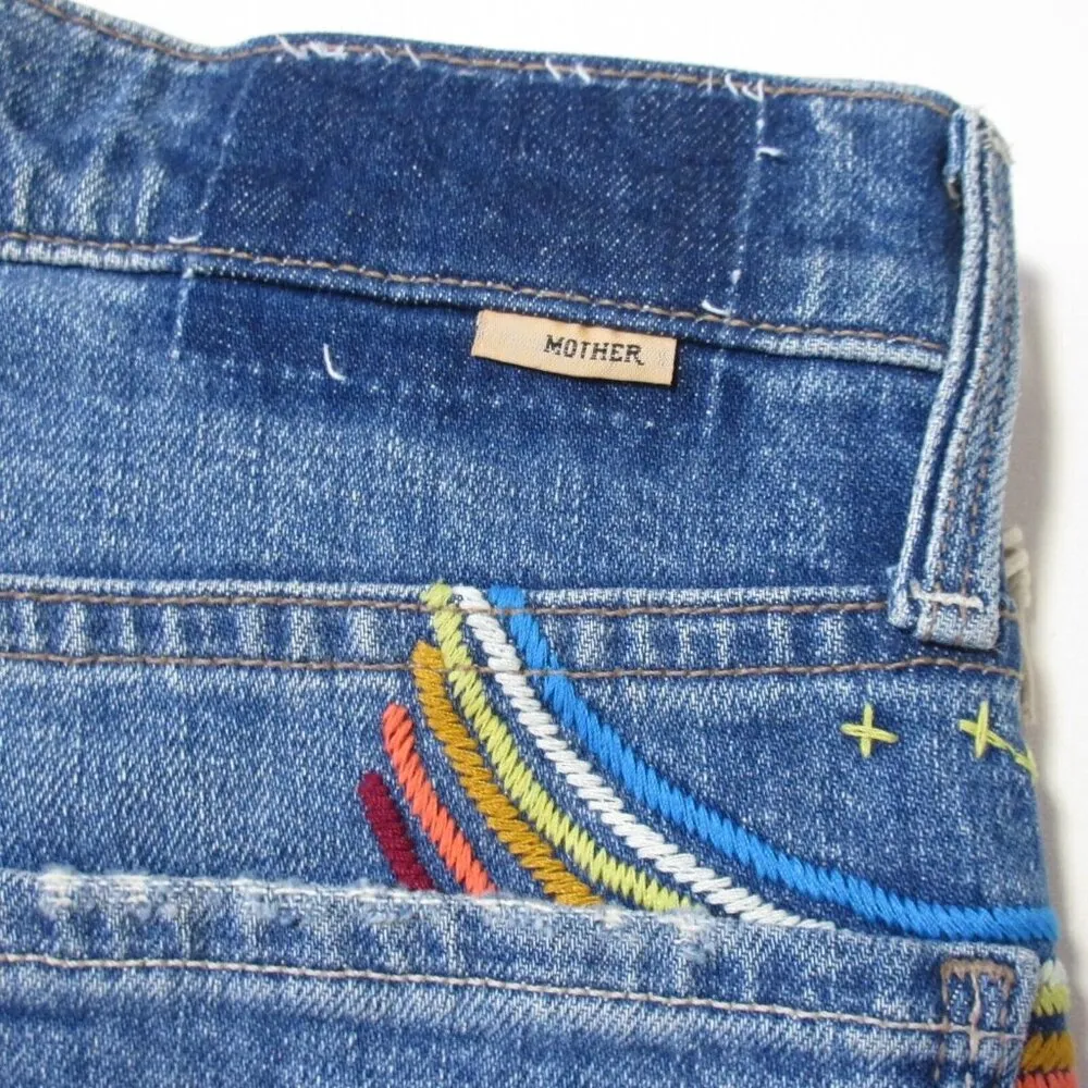 NWT Mother Superior Rambler Sneak in Running With Scissors Embroidered Jeans 25 Blue - Image 10