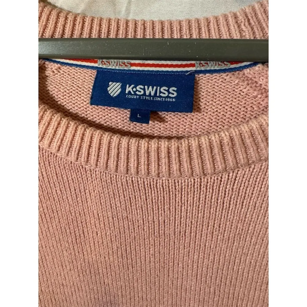 K-Swiss L Pink Y2K Striped Crew Neck Logo‎ Pullover Sweater Tennis Preppy Sporty - Image 8