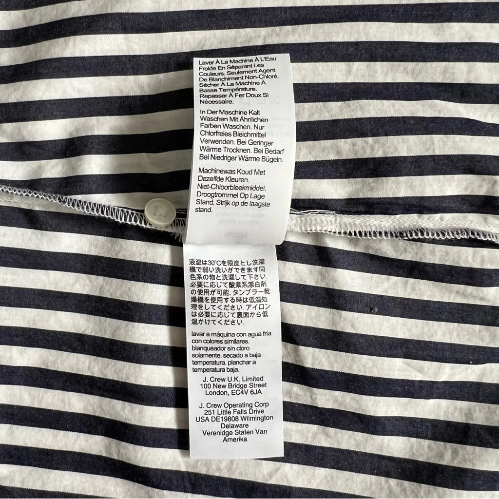 J Crew Ruffle Trim Tuxedo Long Sleeve Button Cotton Top Stripe Blue White sz S - Image 6