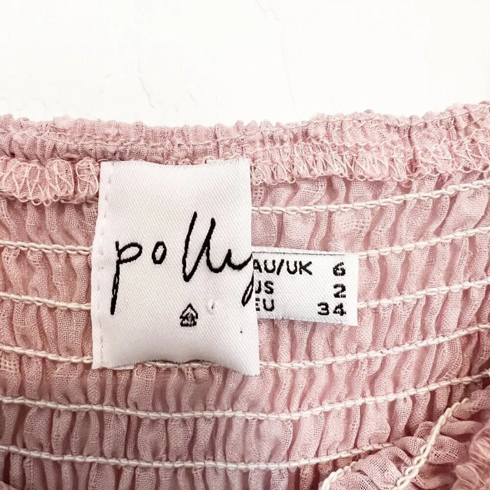 Princess Polly‎ Puff Sleeve Polka Dot Sheer Cropped Blouse Top in Pink Size 2 - Image 4