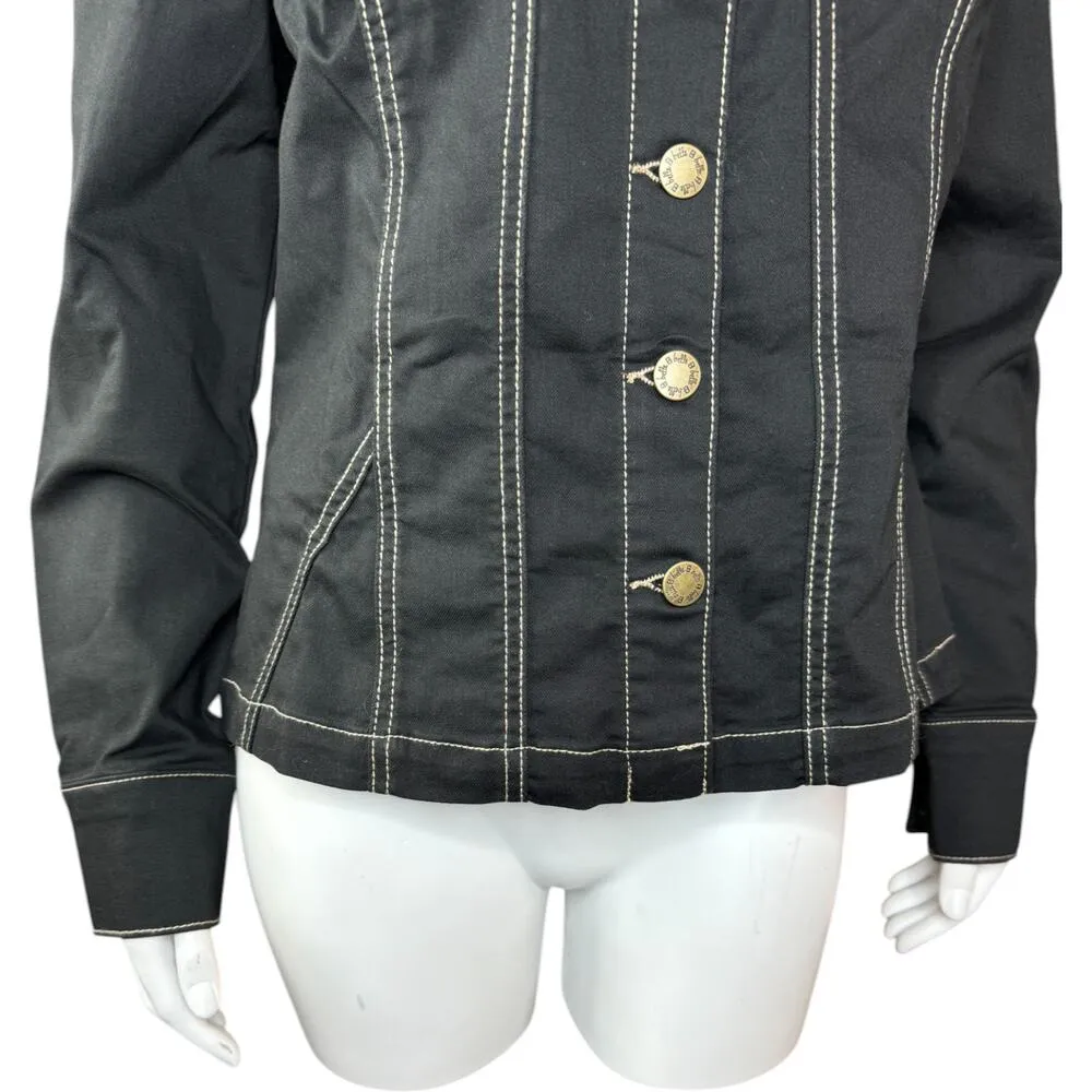 Belle by Kim Gravel Fit & Flare Stretch Denim Jacket Black X - Image 9