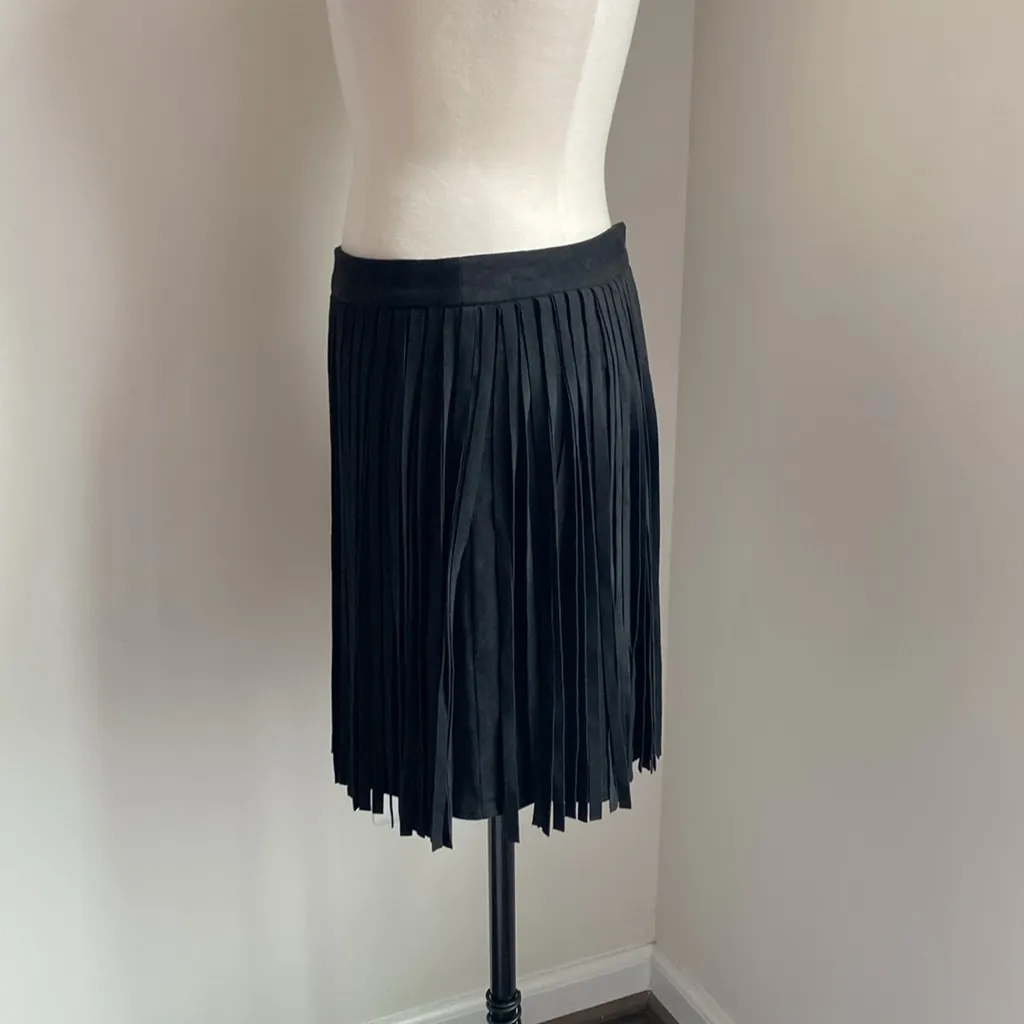 5|48 Fringe Mini Skirt Womens Sz 10 Black Sueded - Image 3