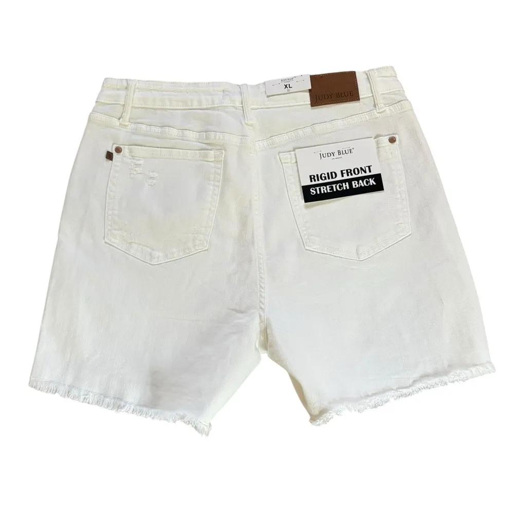 Judy Blue Distressed White Jean Shorts High Waist Rigid Magic Size XL NEW - Image 2