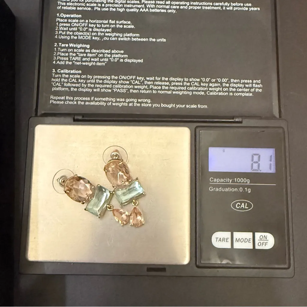 Signed 925 Gold Over Silver Vermeil Peach & Blue Glass Crystal Drop Earrings Pink - Image 7