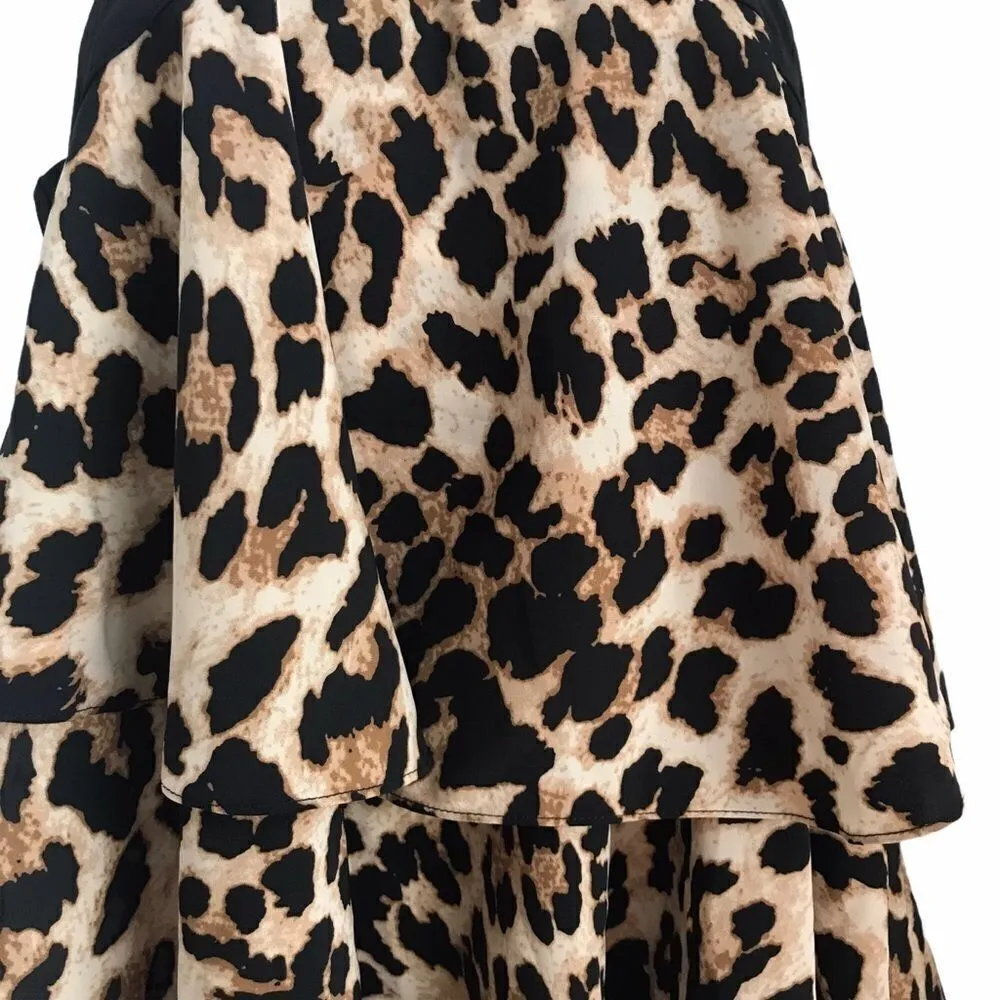 Bloomingdale’s Leopard Print Criss Cross Ruffle Tired Flowy Halter Top M NWT Brown Size M - Image 11