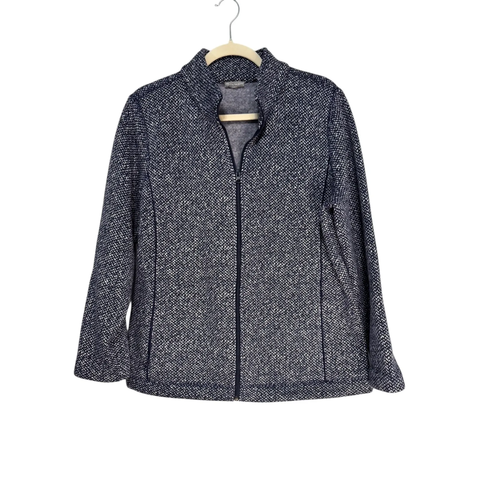 T by Talbots Womens Blue White Patterned Zip Fleece Jacket Full Zip Size XL - Image 2